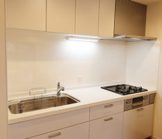 白とSUSカラーで構成したI型キッチン