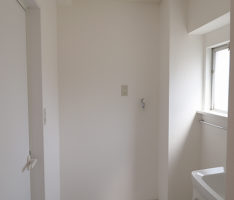 洗面所の正面に洗濯機置場を